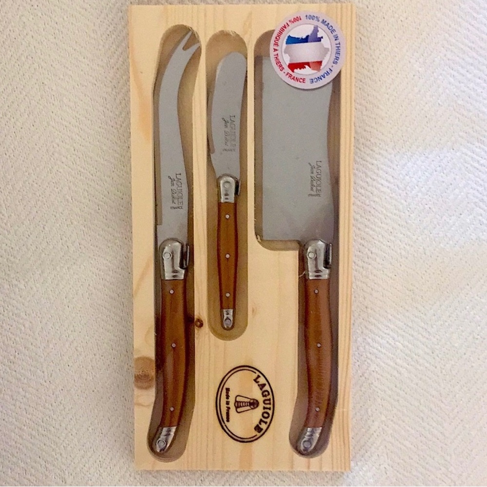Laguoile cheese knives. Copper handles, stainless blades.